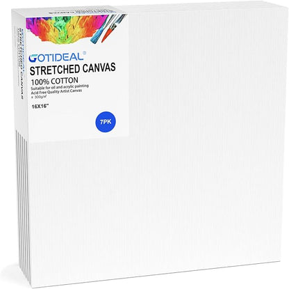 GOTIDEAL Stretched Canvases for Painting, 16x16 Inch Set of 7, Primed White by GOTIDEAL