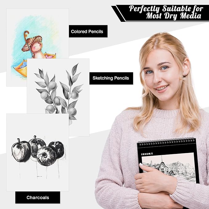 12 Pack Sketch Book, 8.5 x 11Inch Sketchbook, 68lb/100gsm Top Spiral Bound - Image 5