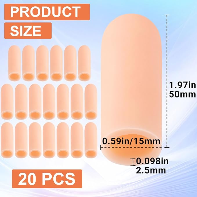 PAGOW 20 Pcs Gel Finger Support Protector Caps Gloves, Silicone Fingertips - Image 2