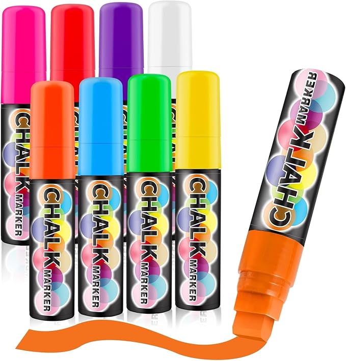 Window Chalk Markers for Cars Glass Washable, 8 Colors Jumbo Liquid Chalk by Celepen