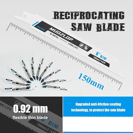 10 Pack 6 inch Reciprocating Saw Blades Set, 14 TPI High Carbon Saw Blades - Image 2