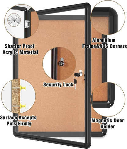 26"x20" Enclosed Bulletin Board, Lockable Weather-Resistant Aluminum Cork - Image 3