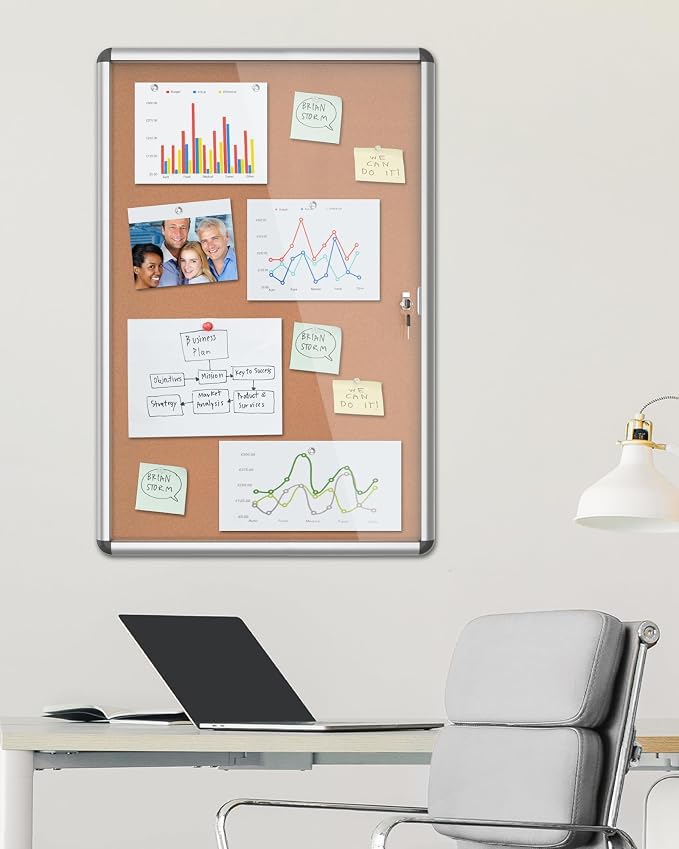 36"x24" Enclosed Bulletin Board, Lockable Weather-Resistant Aluminum Cork - Image 2