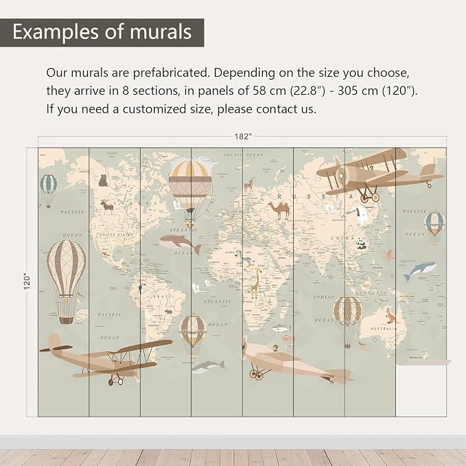 AFZEVEB-Vintage Animal Wallpaper Cartoon Aircraft Map Wall murals - Image 3