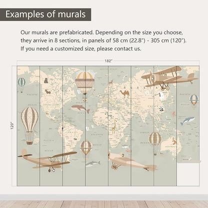AFZEVEB-Vintage Animal Wallpaper Cartoon Aircraft Map Wall murals - Image 3