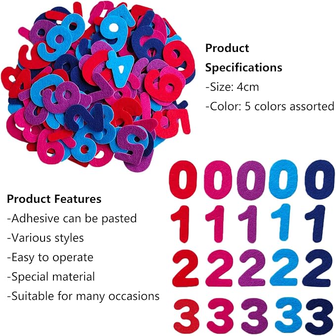 Number Stickers, Felt Stickers for Kids, Felt Numbers for Crafts, Craft - Image 2