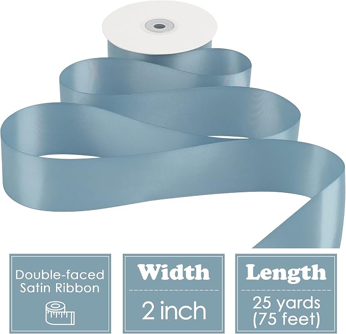 HUIHUANG Dusty Blue 2 inch Wide Double Face Satin Polyester Ribbon - Image 2