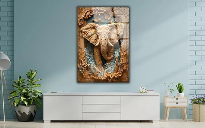 SpiritualHands Rustic Elephant Printed Tempered Glass Wall Art Painting - Image 2