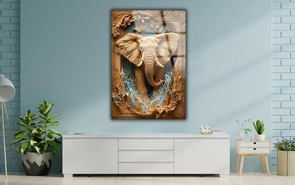 SpiritualHands Rustic Elephant Printed Tempered Glass Wall Art Painting - Image 2