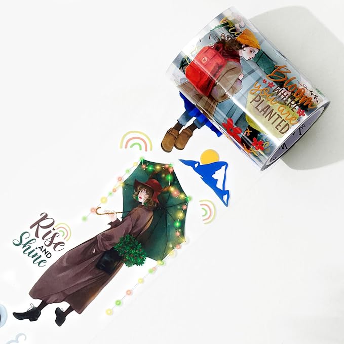 WT Fiery Dream Wide PET Tape, Single Roll, Original Fashion Girl Character by WTwashitapes