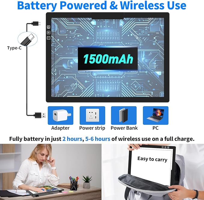 HIUKCOLED Rechargeable A4 Light Pad, Battery Powered Light Board - Image 5