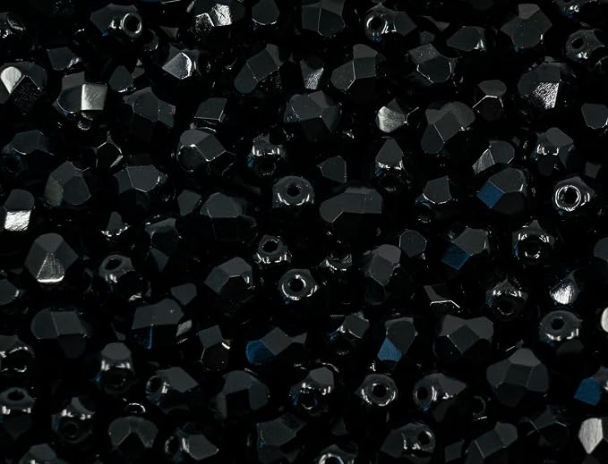 50 pcs Faceted Fire Polished Pressed Czech Glass Beads 6mm, 23980 Jet Black - Image 3