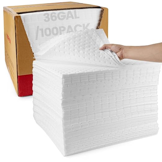 Oil Absorbent Pads | 16"x20" Oil-Only Spill Mat 100-Pack | Industrial Spill by BOZZYS