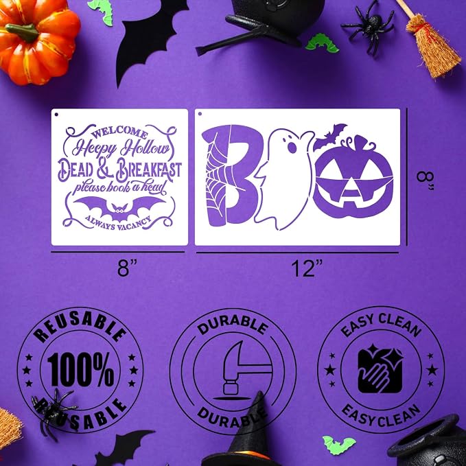 Halloween Stencils for Painting on Wood 12”x8” Large Halloween Stencil Boo - Image 2