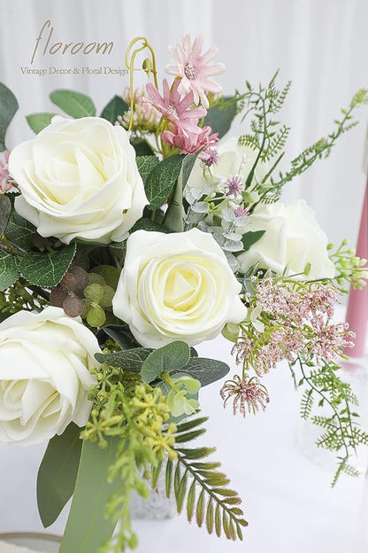 Floroom Artificial Flowers 20pcs Real Looking Ivory High-Centered Foam Fake - Image 3