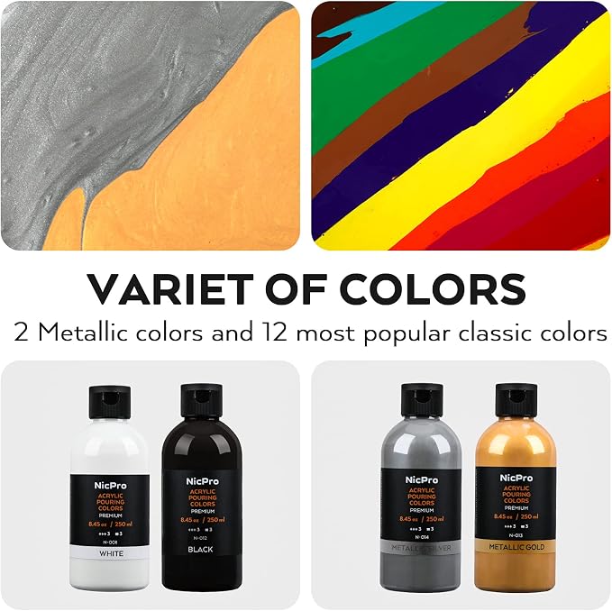 Nicpro 14 Colors 8.45oz Acrylic Pouring Paint Kit, Large Volume Premixed High - Image 5