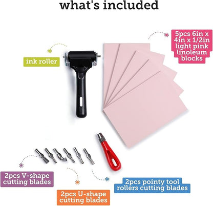 Incraftables Linocut Block Printing Kit – Includes 5 Soft 4" x 6" Rubber Blocks - Image 2