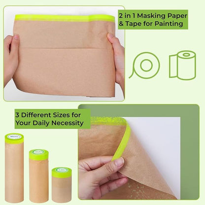 Pre-Taped Painting Masking Paper: 8 Rolls 6 Inch x 50 Feet Tape and Drape - Image 3