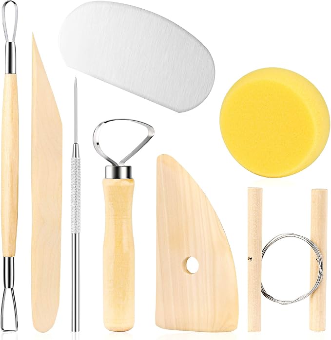 8 Pieces Wooden Pottery Sculpting Clay Cleaning Tool Set, Includes Clay Cutting by Zlulary