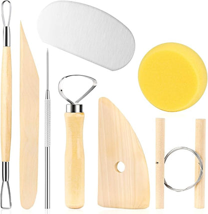 8 Pieces Wooden Pottery Sculpting Clay Cleaning Tool Set, Includes Clay Cutting by Zlulary