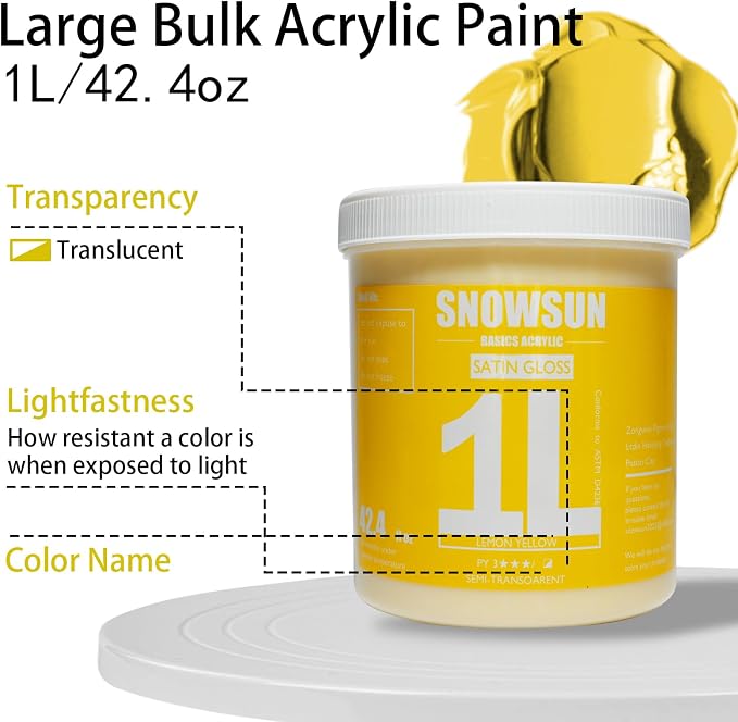 SNOWSUN Lemon Yellow Acrylic Paint, Large Bulk Heavy Body Acrylic Paint - Image 3