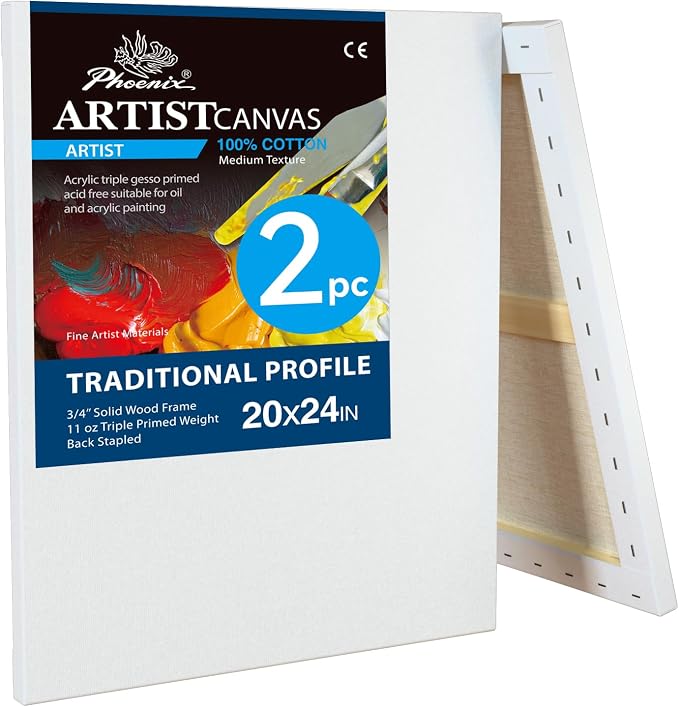 PHOENIX 20x24 Inch 2 Pack Artist Canvas by PHOENIX