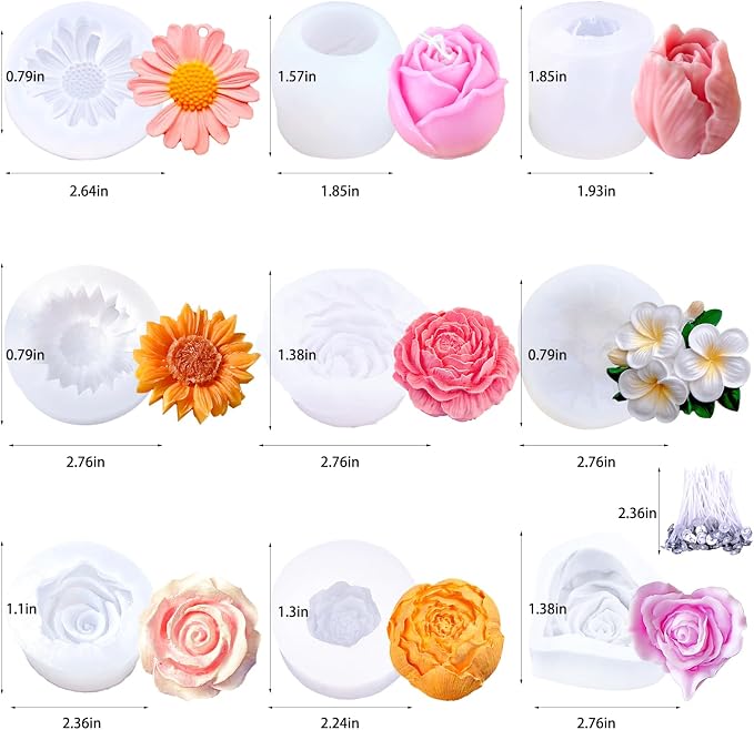 9 PCS Flower Candle Molds Rose Tulip Silicone Candle Mold Flower Shapes Moldes - Image 2