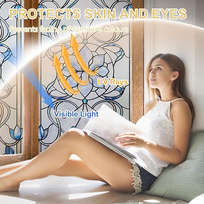 3D Stained Glass Window Privacy Film, Heat Control UV Blocking Static Cling - Image 3
