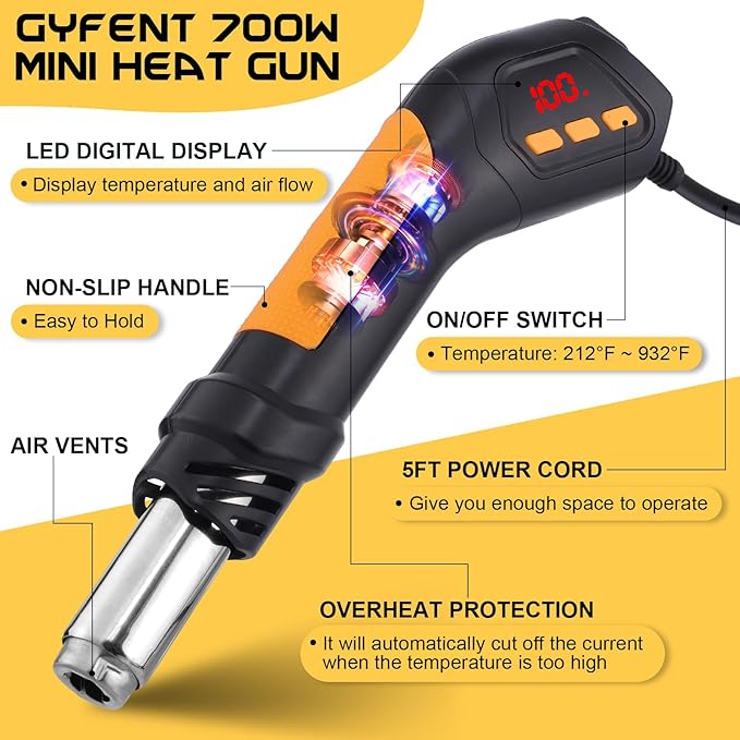 Heat Gun, 700W 212°F~932℉ Mini Soldering Heat Gun Hot Air Rework Station - Image 4