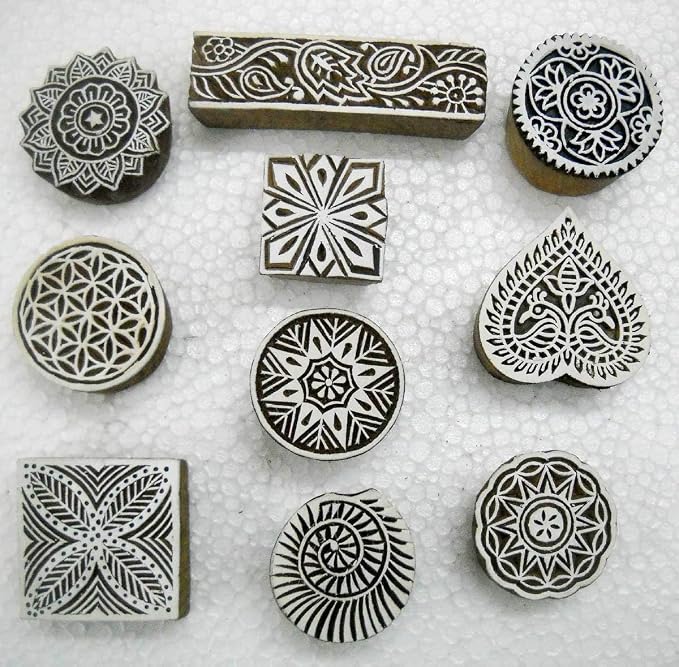 Wholesale Lot of 10 Classic Designs Wooden Block Stamps/ Tattoo/ Indian Textile by CraftsofIndia