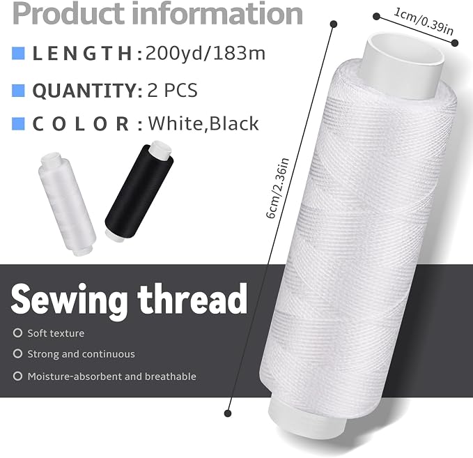 Bupete 2 Rolls White Black Thread - Image 2