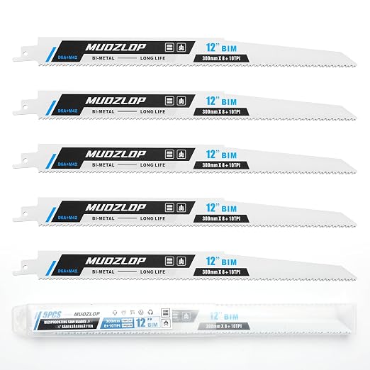 5 Pack 12 inch Reciprocating Saw Blades Set, 8+10 TPI High Carbon Saw Blades by Unknown