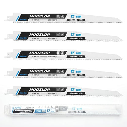 5 Pack 12 inch Reciprocating Saw Blades Set, 8+10 TPI High Carbon Saw Blades by Unknown