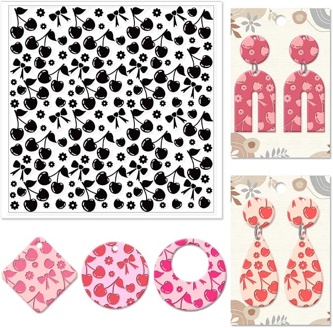 CHGCRAFT Cherry Polymer Clay Texture Sheets Flowers Bow Silicone Texture Stamp by chgcraft