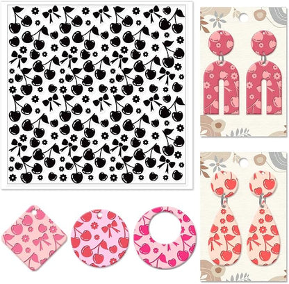 CHGCRAFT Cherry Polymer Clay Texture Sheets Flowers Bow Silicone Texture Stamp by chgcraft