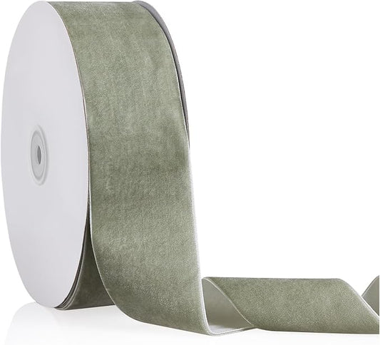 2" X 20 Yards Dusty Green Velvet Ribbon by Bomybaw