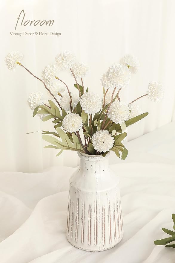 Floroom 5pcs Ivory Faux Silk Mums Artificial Flowers, Bulk Fake Small Mini - Image 2
