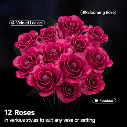 12 Everlasting Roses Bouquet Building Set, Gothic-Style Botanical Diary Series - Image 3