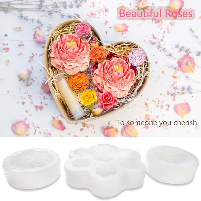 3 PCS Rose Flower Silicone Molds, Flower Candle Molds - Image 2