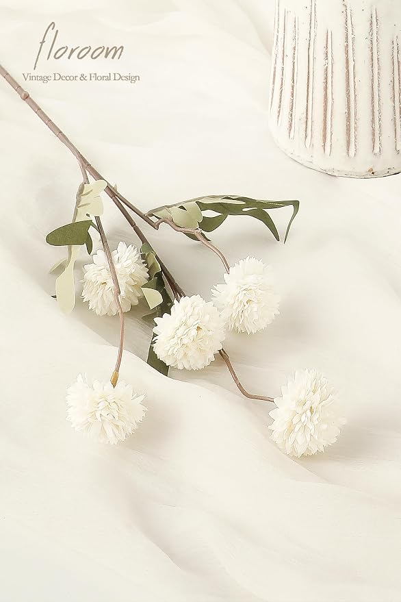 Floroom 5pcs Ivory Faux Silk Mums Artificial Flowers, Bulk Fake Small Mini - Image 3