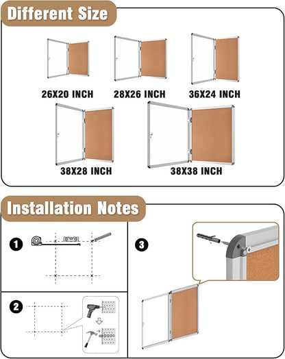 28"x26" Enclosed Bulletin Board, Lockable Weather-Resistant Aluminum Cork - Image 4