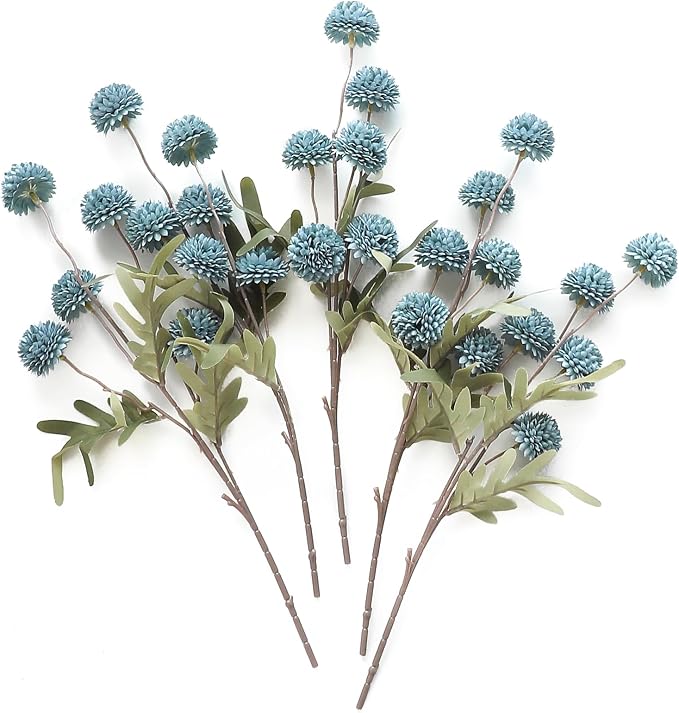 Floroom 5pcs Dusty Blue Faux Silk Mums Artificial Flowers, Bulk Fake Small Mini by Floroom