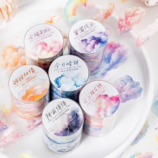 6 Rolls Cloud PET Tape Set, Pre-Cut Sky Ephemera Stickers by MisKepaa