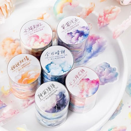 6 Rolls Cloud PET Tape Set, Pre-Cut Sky Ephemera Stickers by MisKepaa