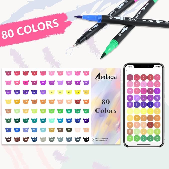 80 Colors Numbered Dual Tip Brush Pens - Image 7