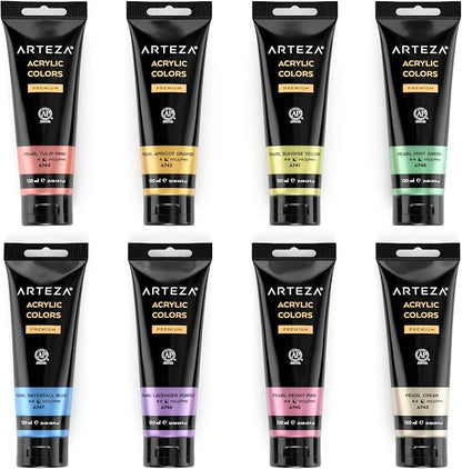 ARTEZA Pastel Acrylic Paint, Metallic Tones, 4.06 fl oz Tubes, High Viscosity - Image 8