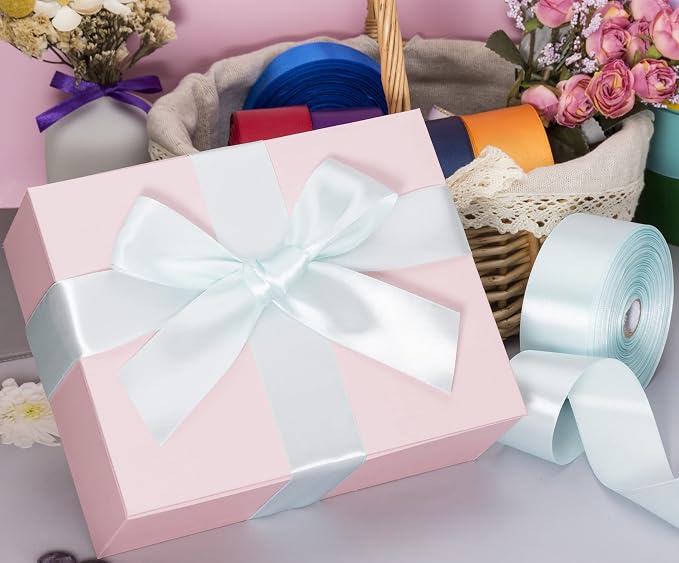 1 1/2 Inch Light Blue Solid Satin Ribbon, 50 Yards Craft Fabric Ribbon - Image 4