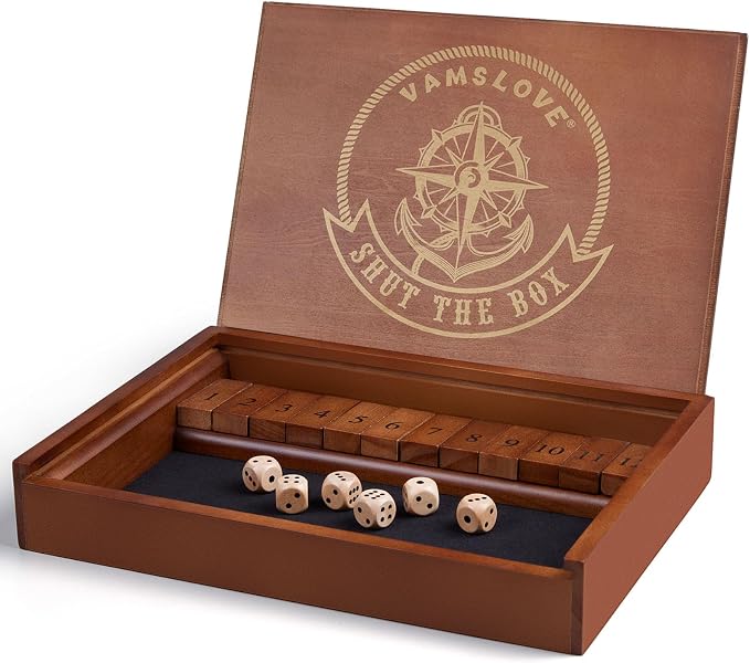VAMSLOVE Shut The Box Dice Game Wooden Board Table Math Game - Image 6