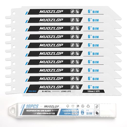 10 Pack 6inch Reciprocating Saw Blades Set, 18 TPI High Carbon Saw Blades by Unknown