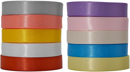 3/8 Double-Faced Satin Ribbon 50 Yards Set, “Morning Meadow”–10 Nature Colored by XYMAO